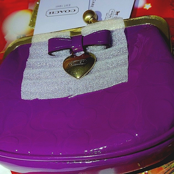 Coach Patent Leather👛 Deep Purple & Gold Hued LG 👛 Purse NWT - Picture 7 of 14